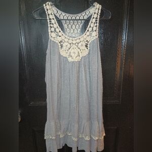 Gray Lace Trim Sleeveless Dress